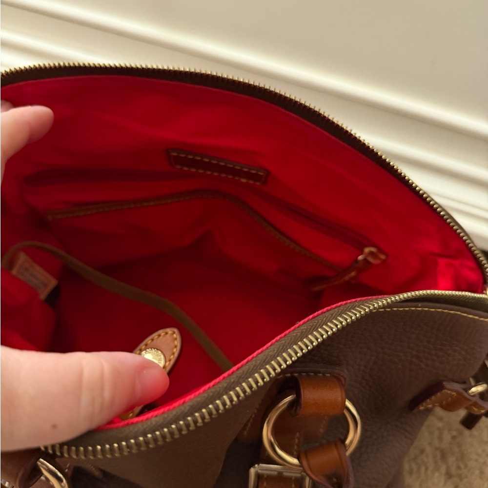 Dooney & Bourke Brown Pebble Leather Bristol Bag w/ Red Lining EUC!!! - Picture 12 of 12